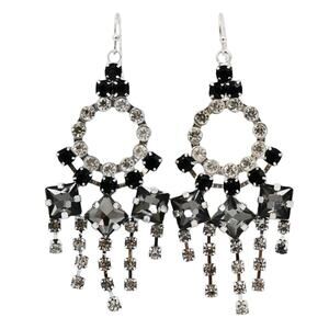 Lulu Frost Black Gray Clear Crystal Chandelier Hook Earrings